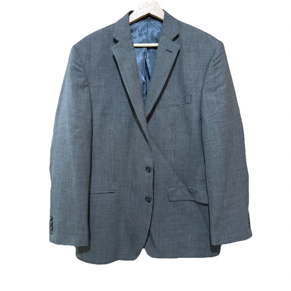 Calvin Klein Men's Sport Coat Blazer 42R Gray 100% Wool Checked Pattern‎ EUC